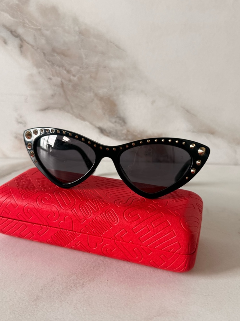 Moschino Black Cat-Eye Sunglasses with Gold Studs - Picture 3 of 9